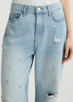 Jeans straight con strass
