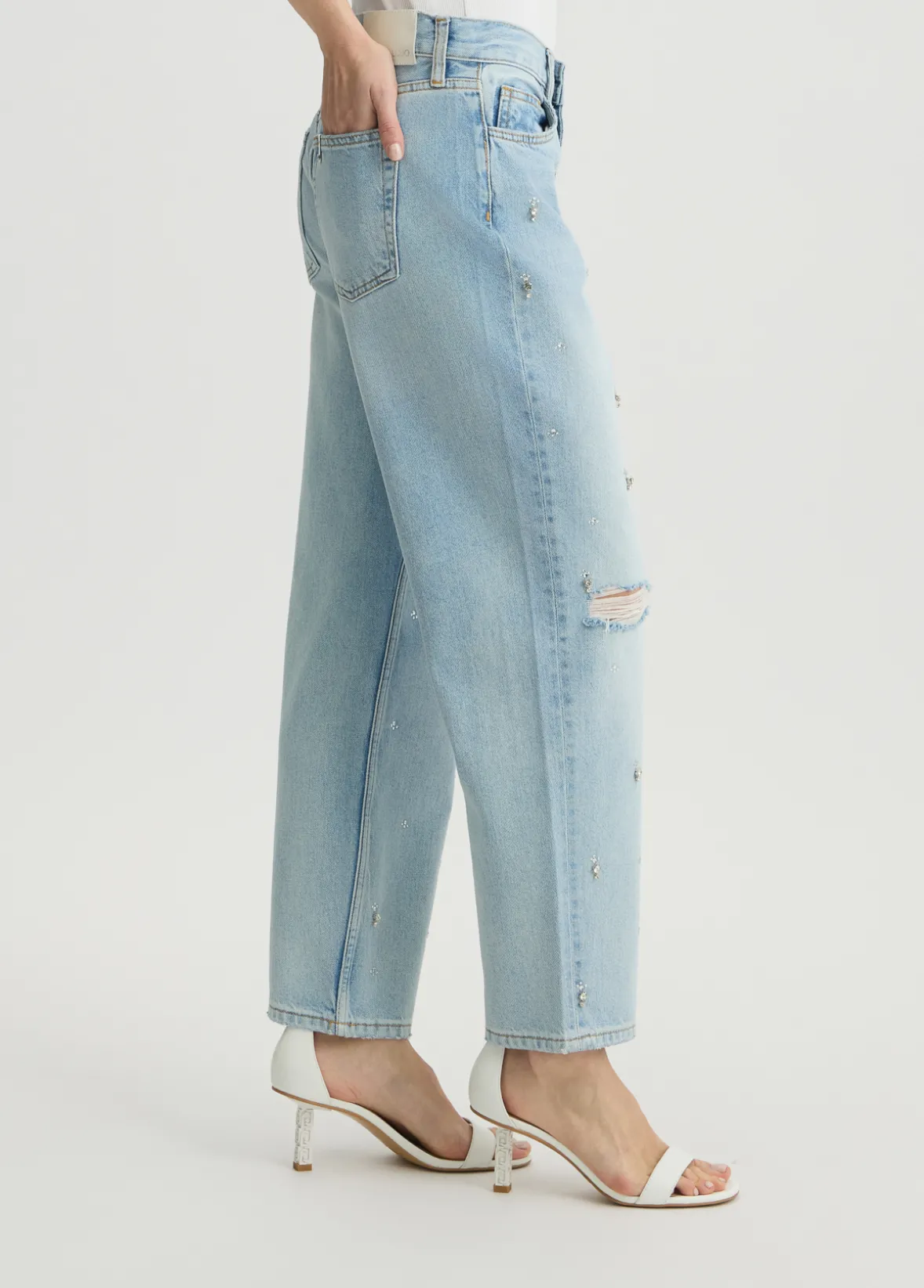 Jeans straight con strass