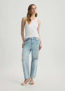 Jeans straight con strass