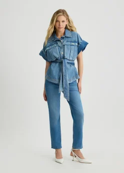 Jeans straight cropped con cintura