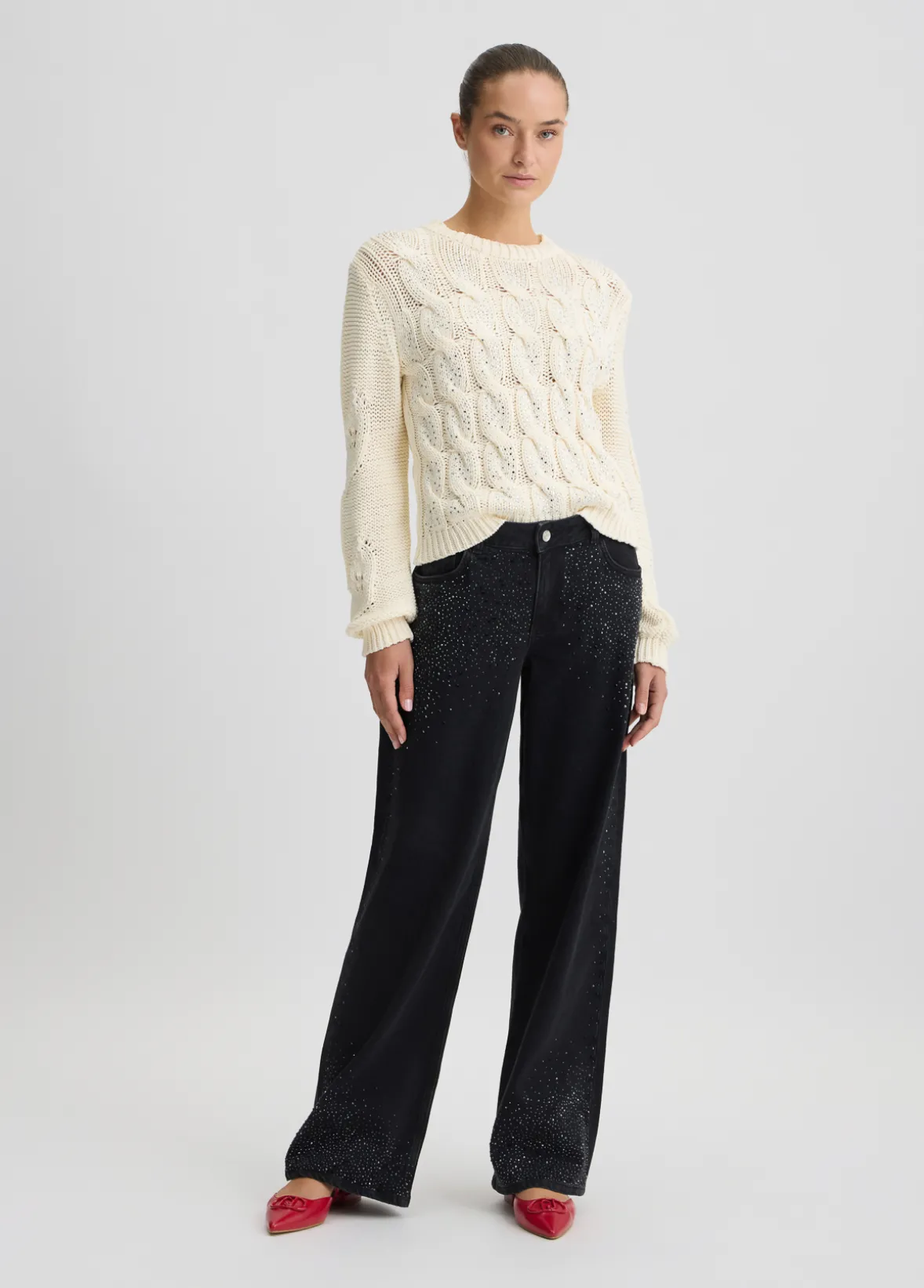 Maglione in cotone a trecce