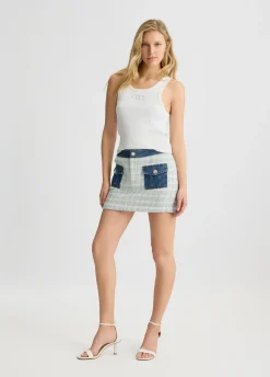 Minigonna in bouclé e denim