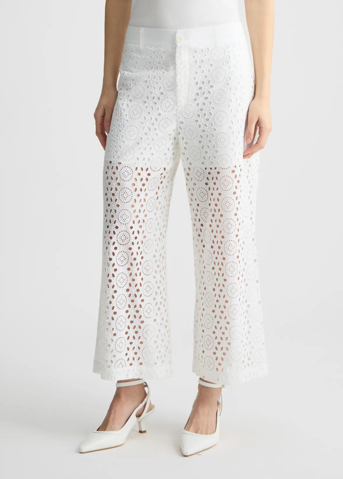 Pantaloni cropped in sangallo