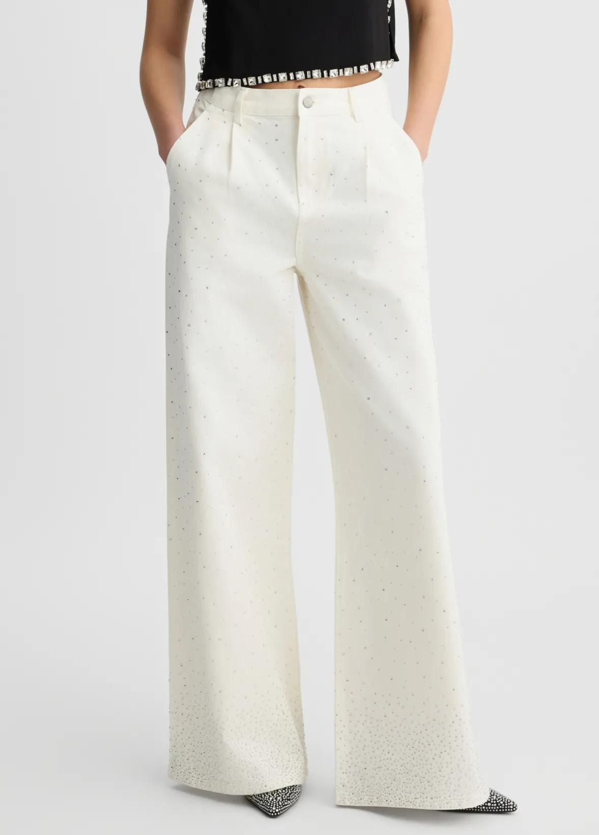 Pantaloni flare con strass
