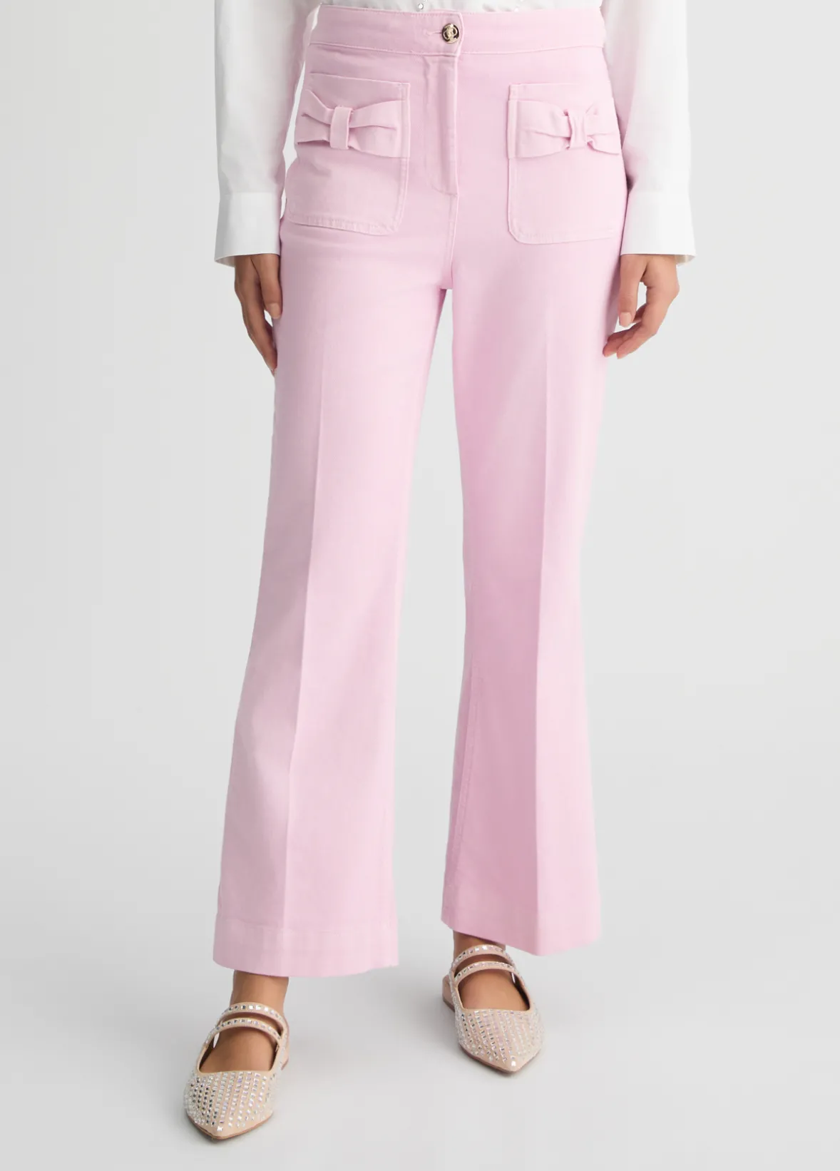 Pantaloni flare cropped in cotone