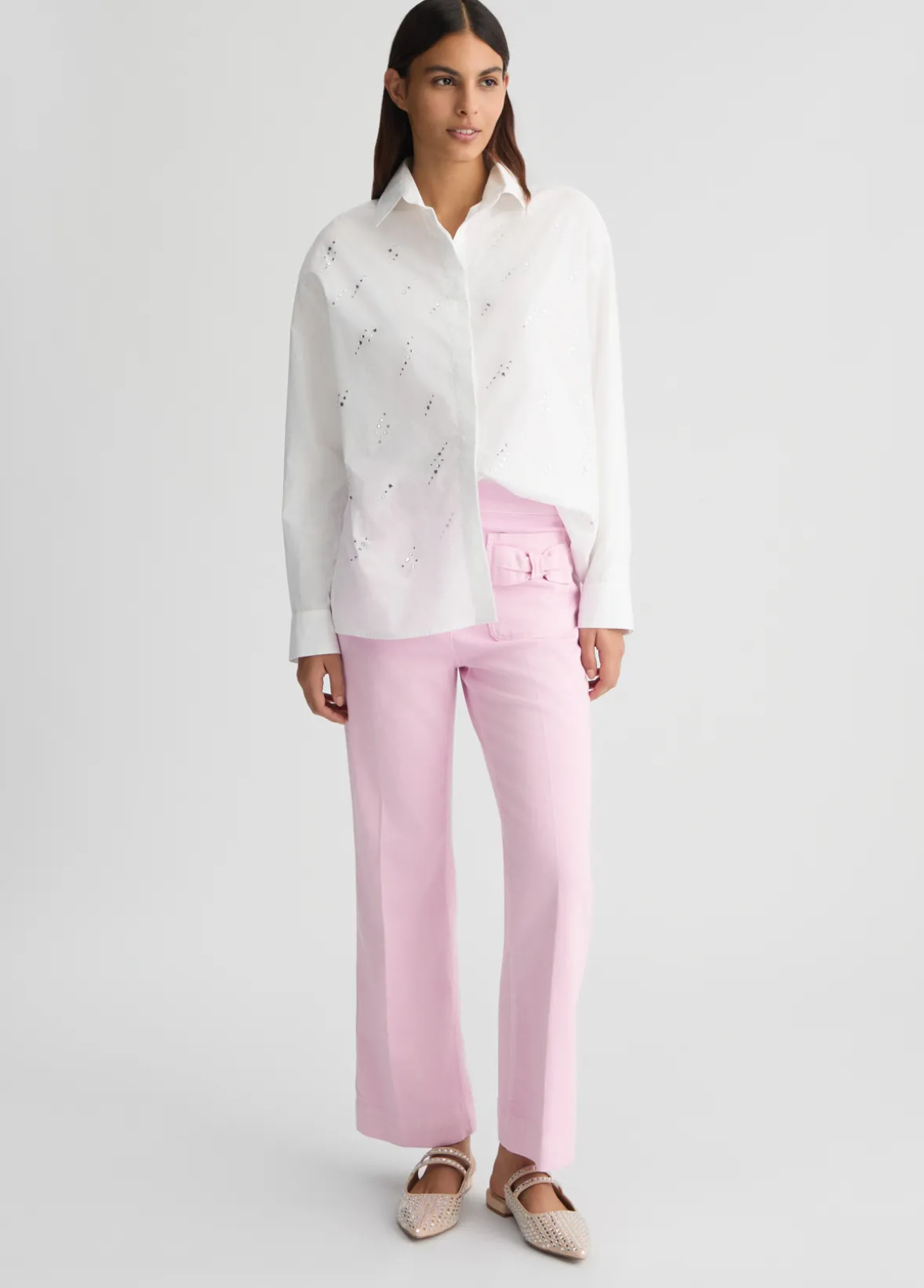 Pantaloni flare cropped in cotone