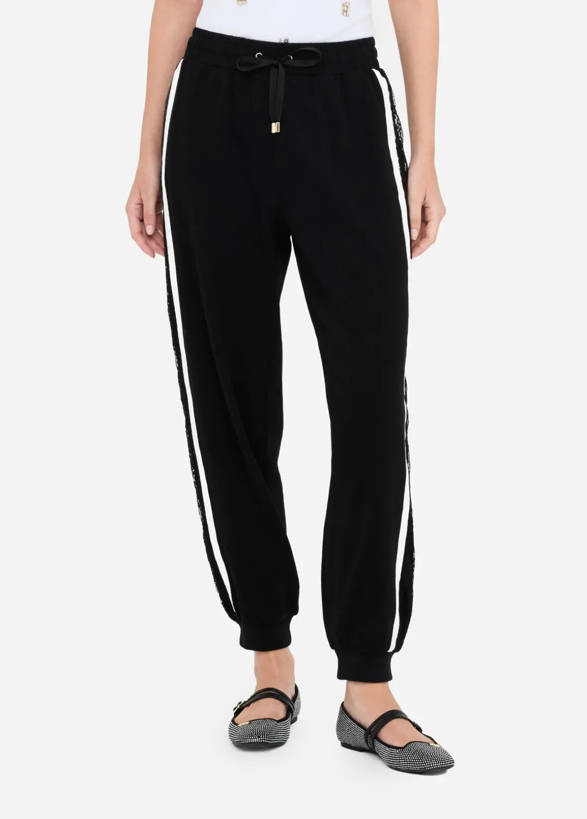 Pantaloni jogging in felpa con pizzo