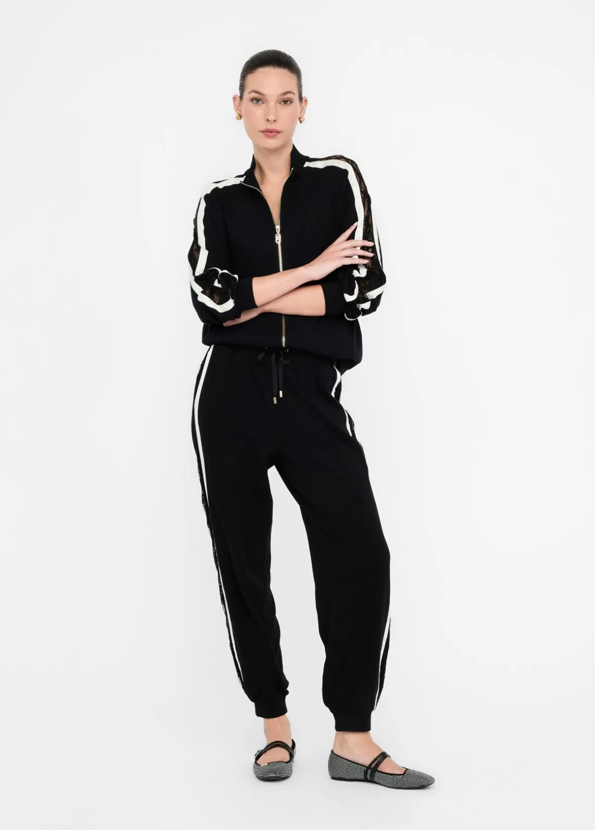 Pantaloni jogging in felpa con pizzo