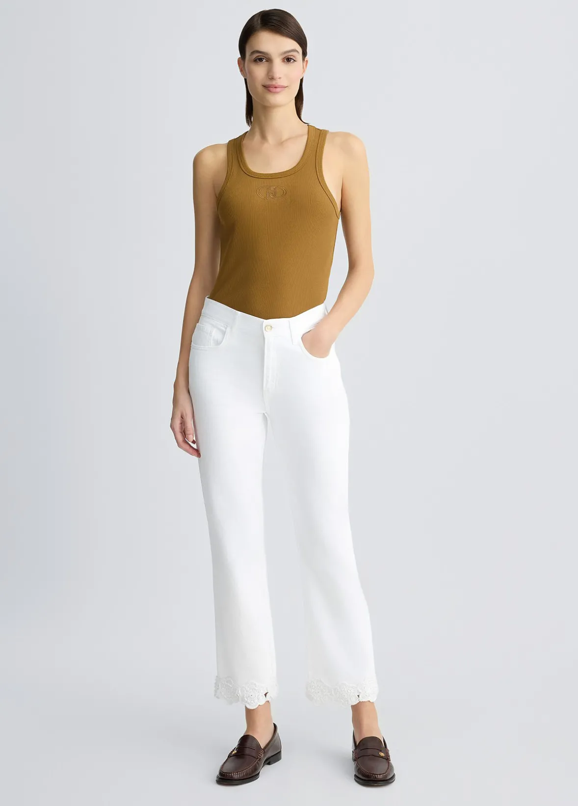 Pantaloni straight con ricamo crochet