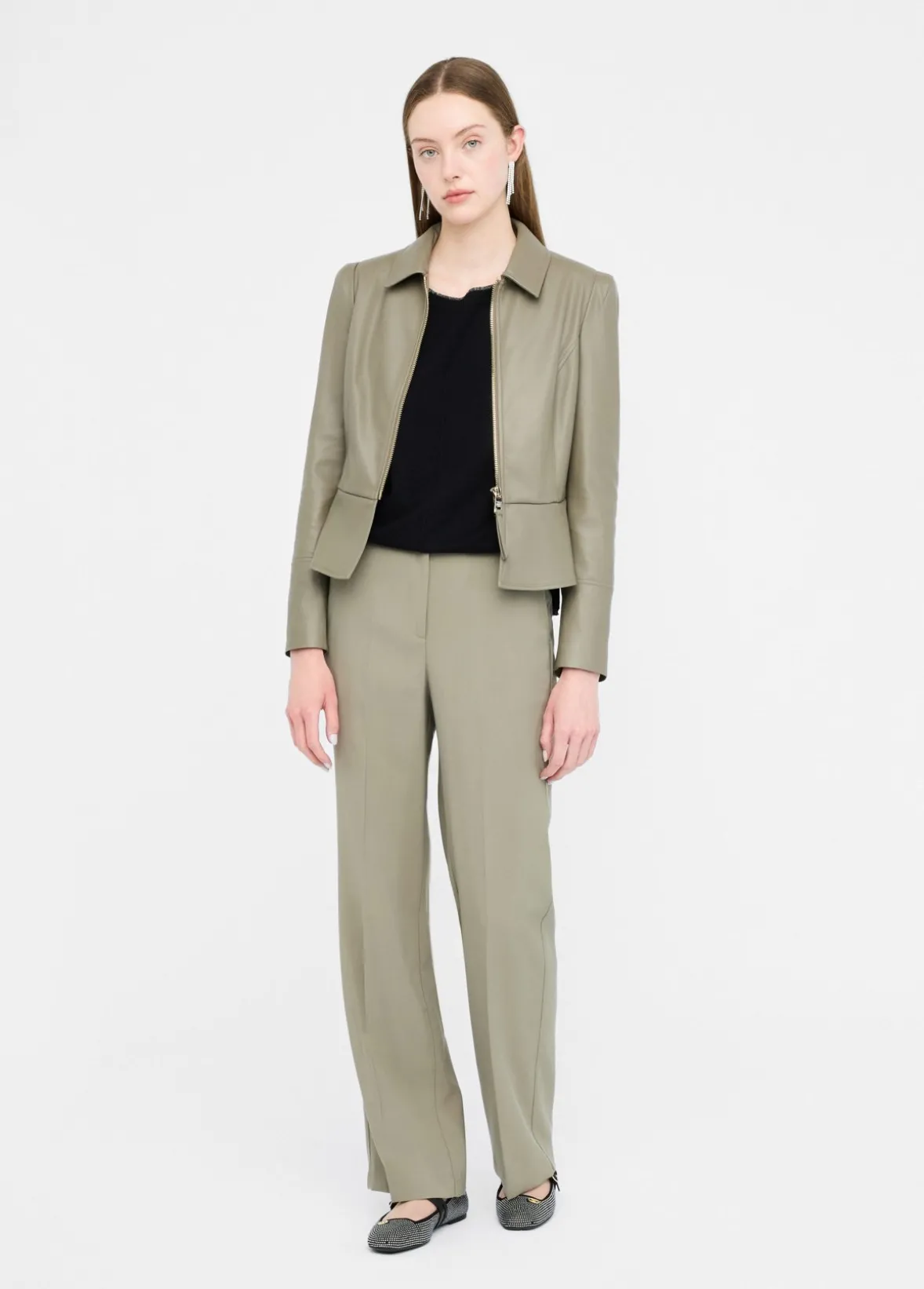 Pantaloni straight in gabardina