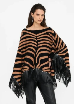 Poncho zebrato con frange