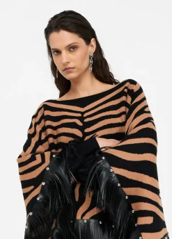 Poncho zebrato con frange