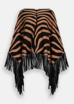 Poncho zebrato con frange