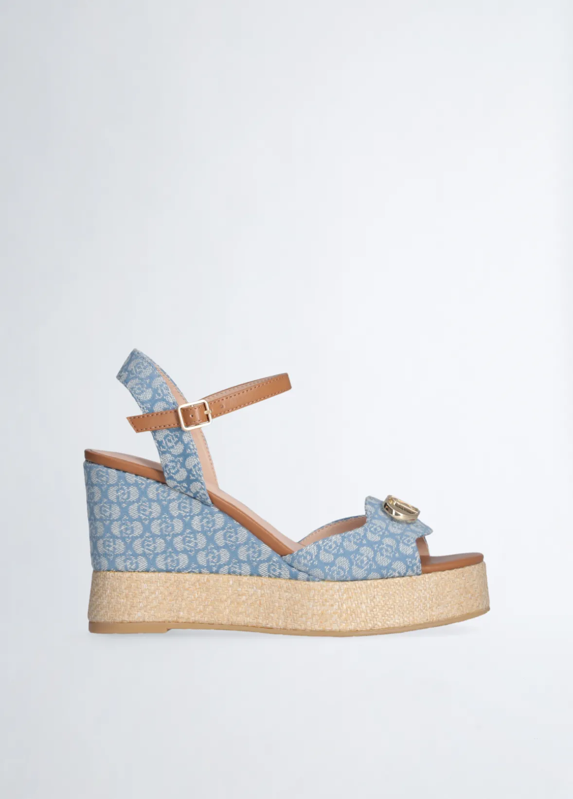 Sandali zeppa in denim monogram
