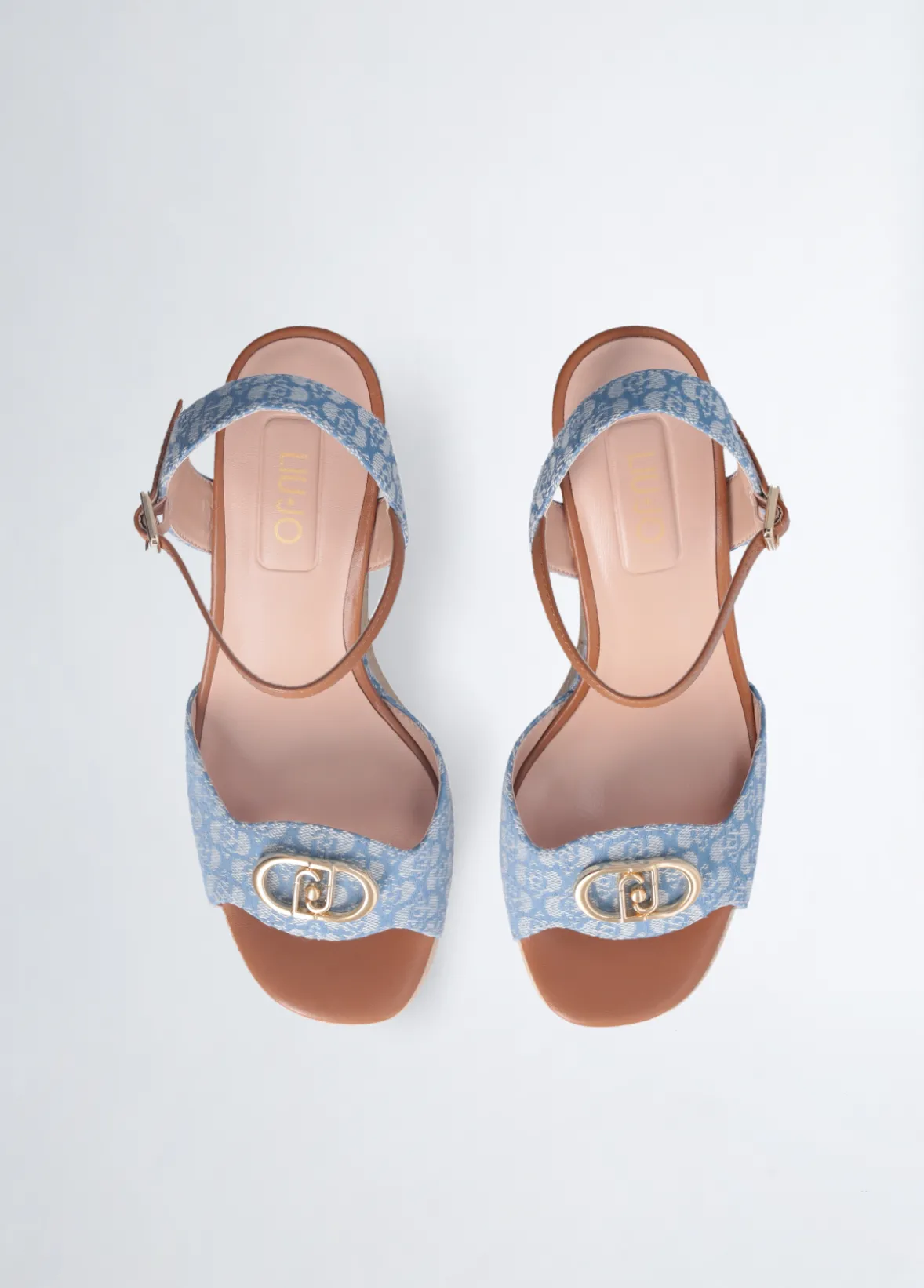 Sandali zeppa in denim monogram