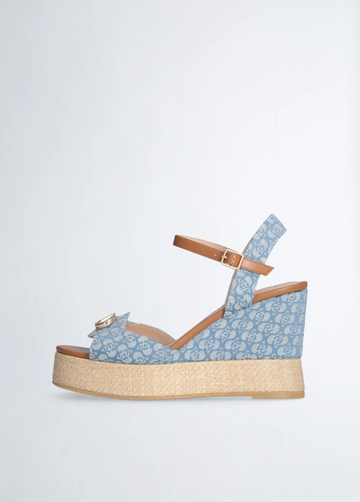 Sandali zeppa in denim monogram