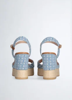 Sandali zeppa in denim monogram