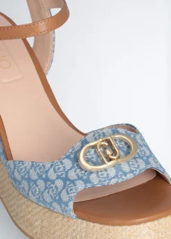 Sandali zeppa in denim monogram