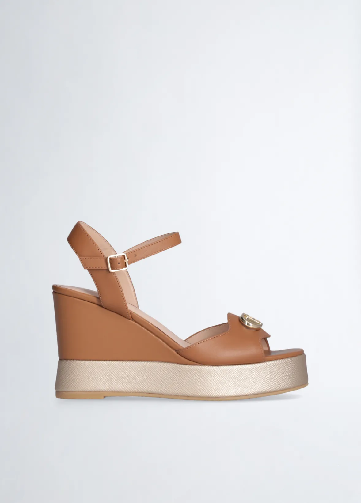 Sandali zeppa in pelle