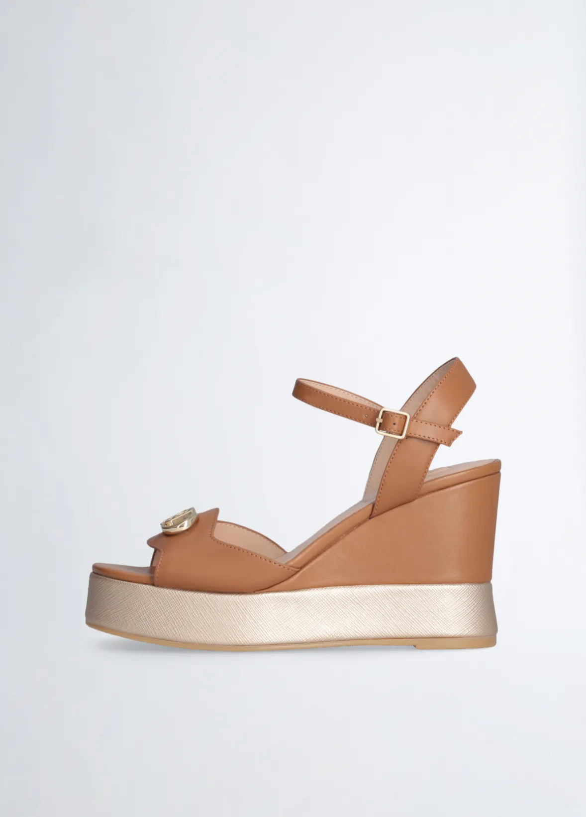 Sandali zeppa in pelle
