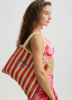 Shopping bag media in rafia a righe
