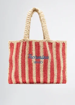 Shopping bag media in rafia a righe