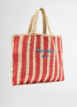 Shopping bag media in rafia a righe