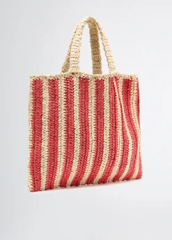 Shopping bag media in rafia a righe