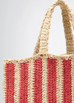 Shopping bag media in rafia a righe