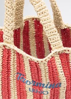 Shopping bag media in rafia a righe