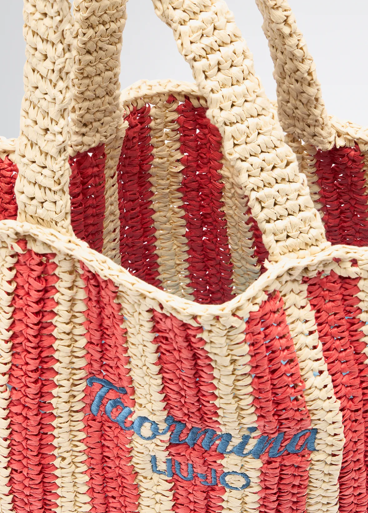 Shopping bag media in rafia a righe