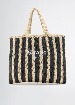 Shopping bag media in rafia a righe