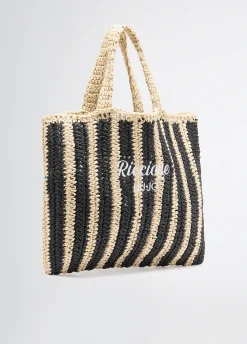 Shopping bag media in rafia a righe