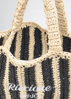 Shopping bag media in rafia a righe
