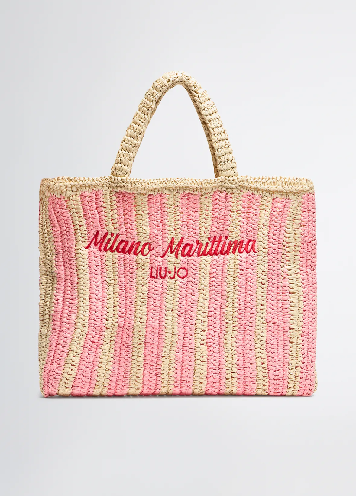 Shopping bag media in rafia a righe