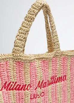 Shopping bag media in rafia a righe