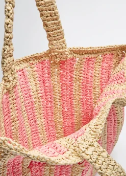 Shopping bag media in rafia a righe