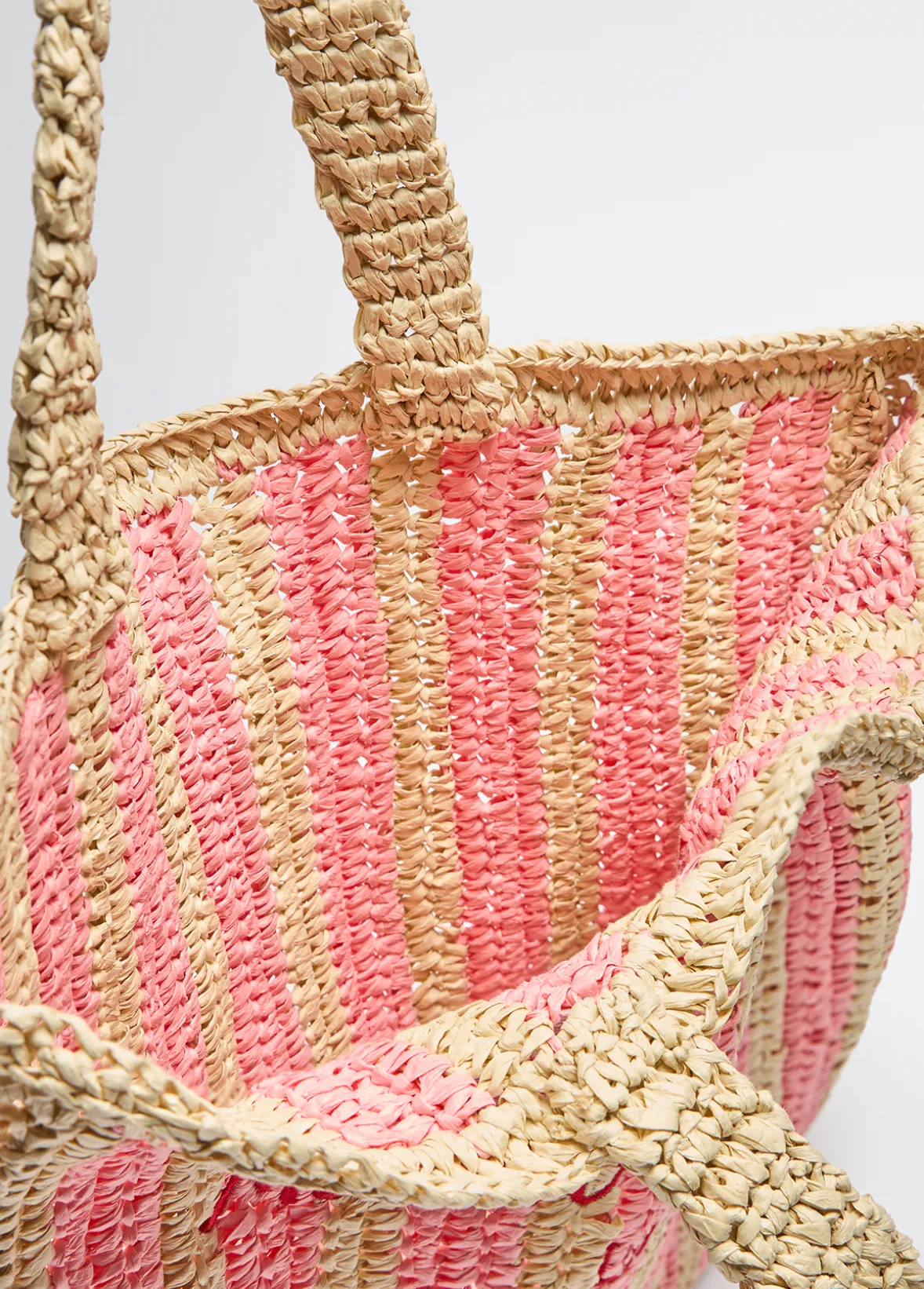 Shopping bag media in rafia a righe