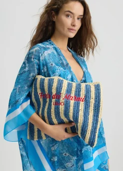 Shopping bag media in rafia a righe