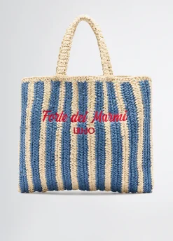 Shopping bag media in rafia a righe
