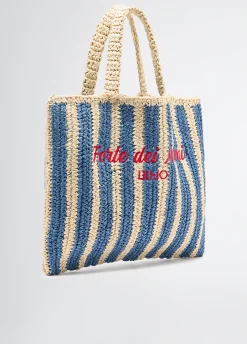 Shopping bag media in rafia a righe