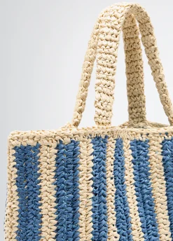 Shopping bag media in rafia a righe