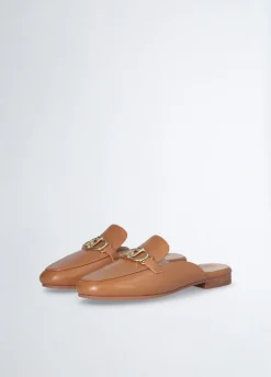 Slippers in pelle con logo
