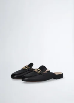 Slippers in pelle con logo