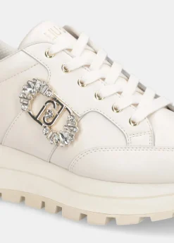 Sneakers in pelle con logo gioiello