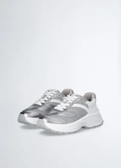 Sneakers in pelle e brighty mesh