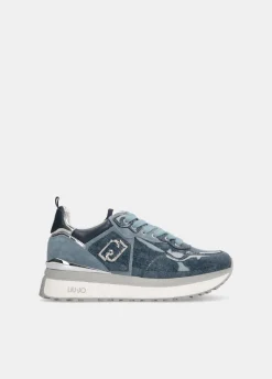 Sneakers platform in glossy denim