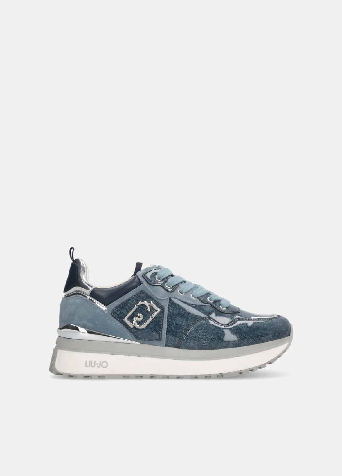 Sneakers platform in glossy denim