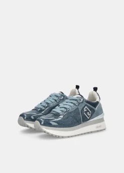 Sneakers platform in glossy denim