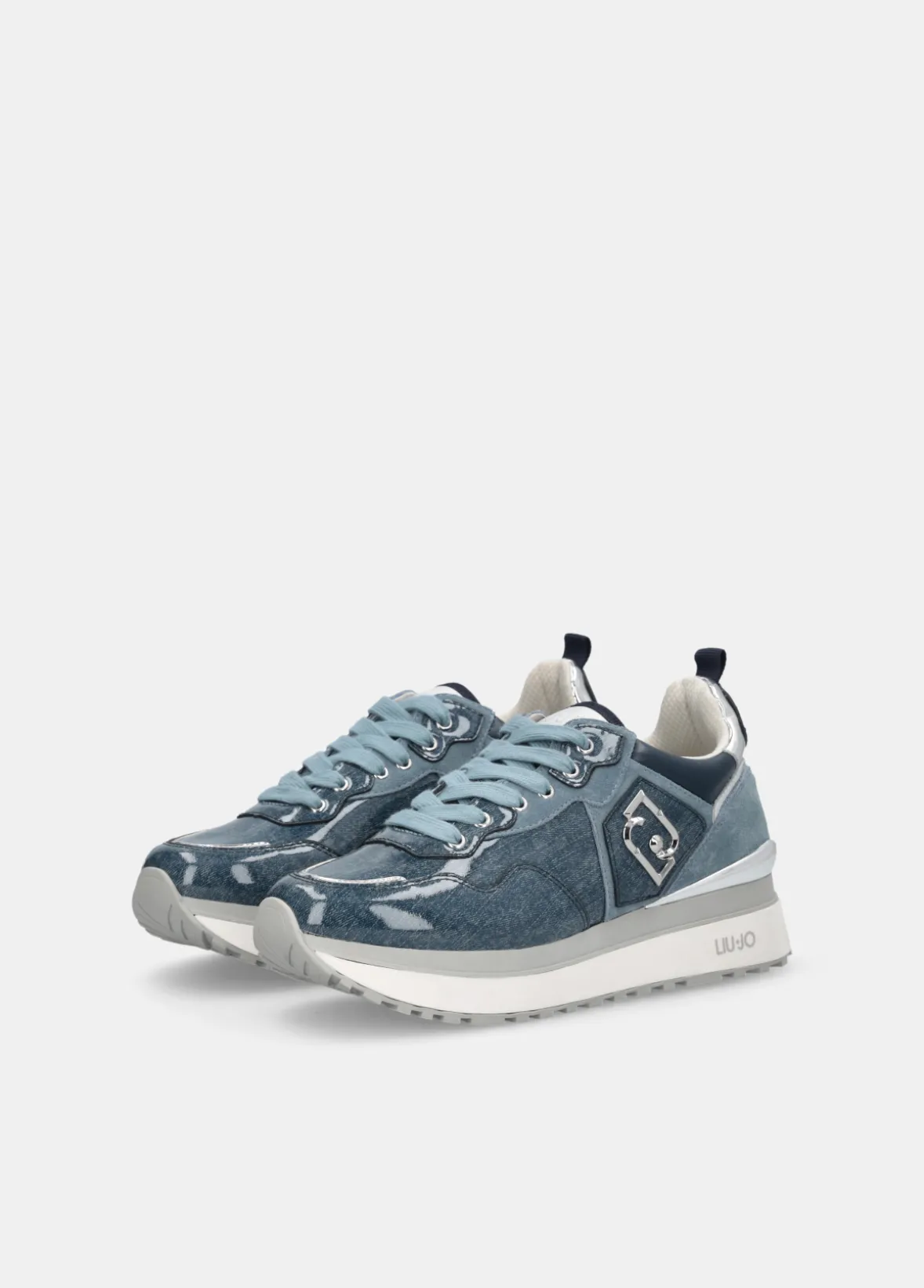 Sneakers platform in glossy denim